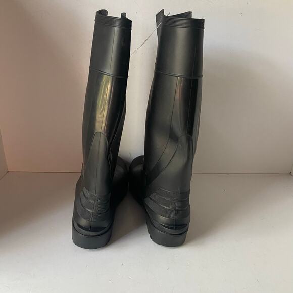 BLACK Mens Plain Toe Rubber Fishing Hunting Waterproof PVC Work Mud RAIN BOOTS - Picture 4 of 11